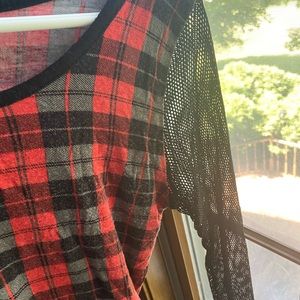 Plaid Top with Mesh Sleeves